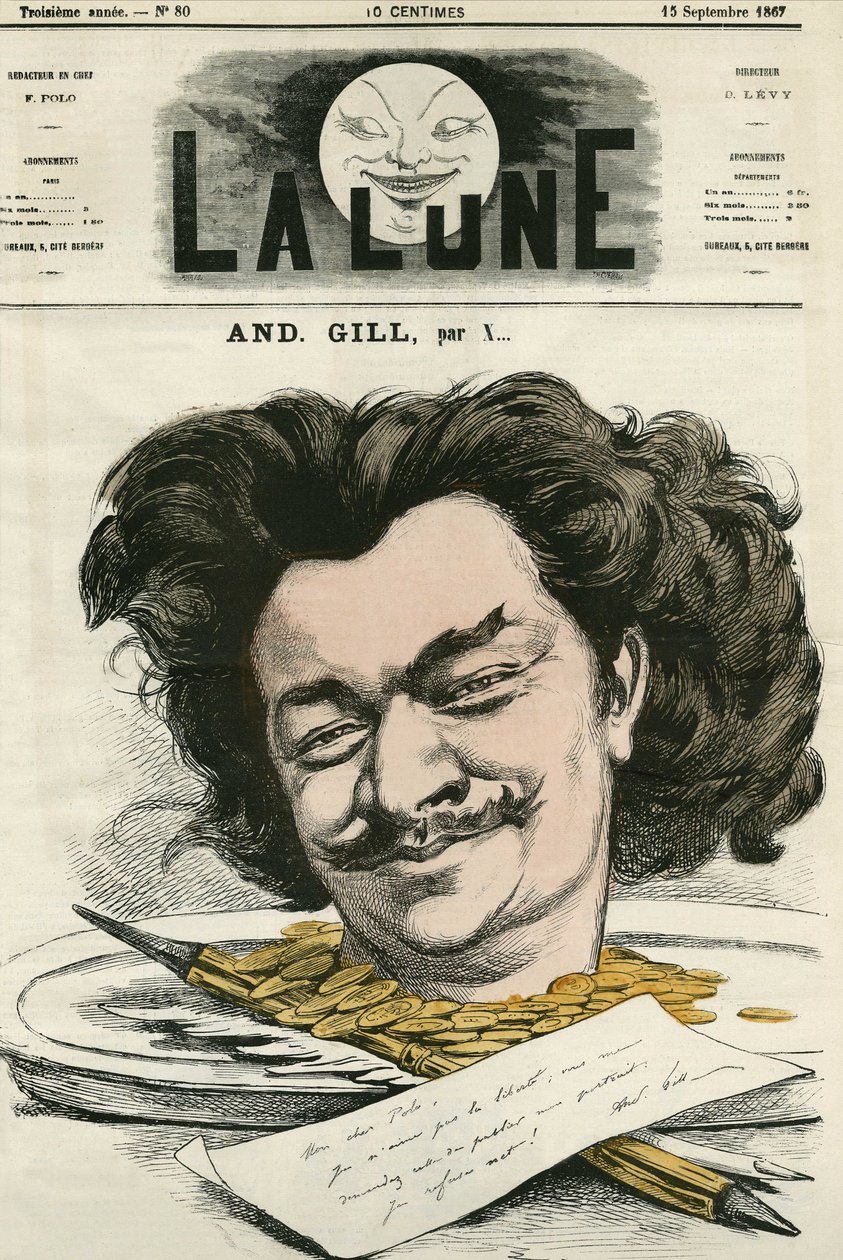 Autoportrait de Louis-Alexandre Gosset de Guines dit André Gill (1840-1885), caricaturiste français. Caricature de Gill, dans « La Lune », 15 septembre - Andre Gill