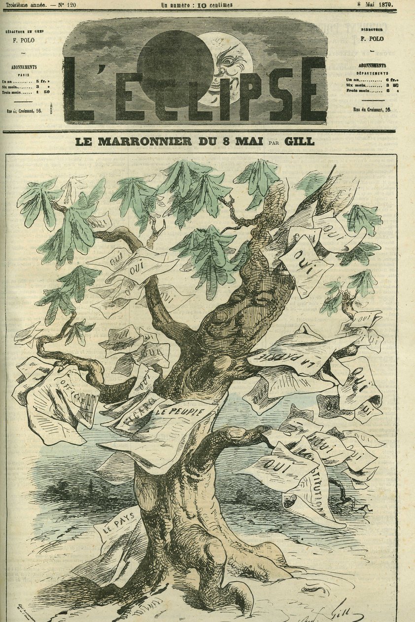 Le marronnier du 8 mai, le Sénat approuve par plébiscite, établit la responsabilité des ministres devant le Corps législatif. Couverture dans "L