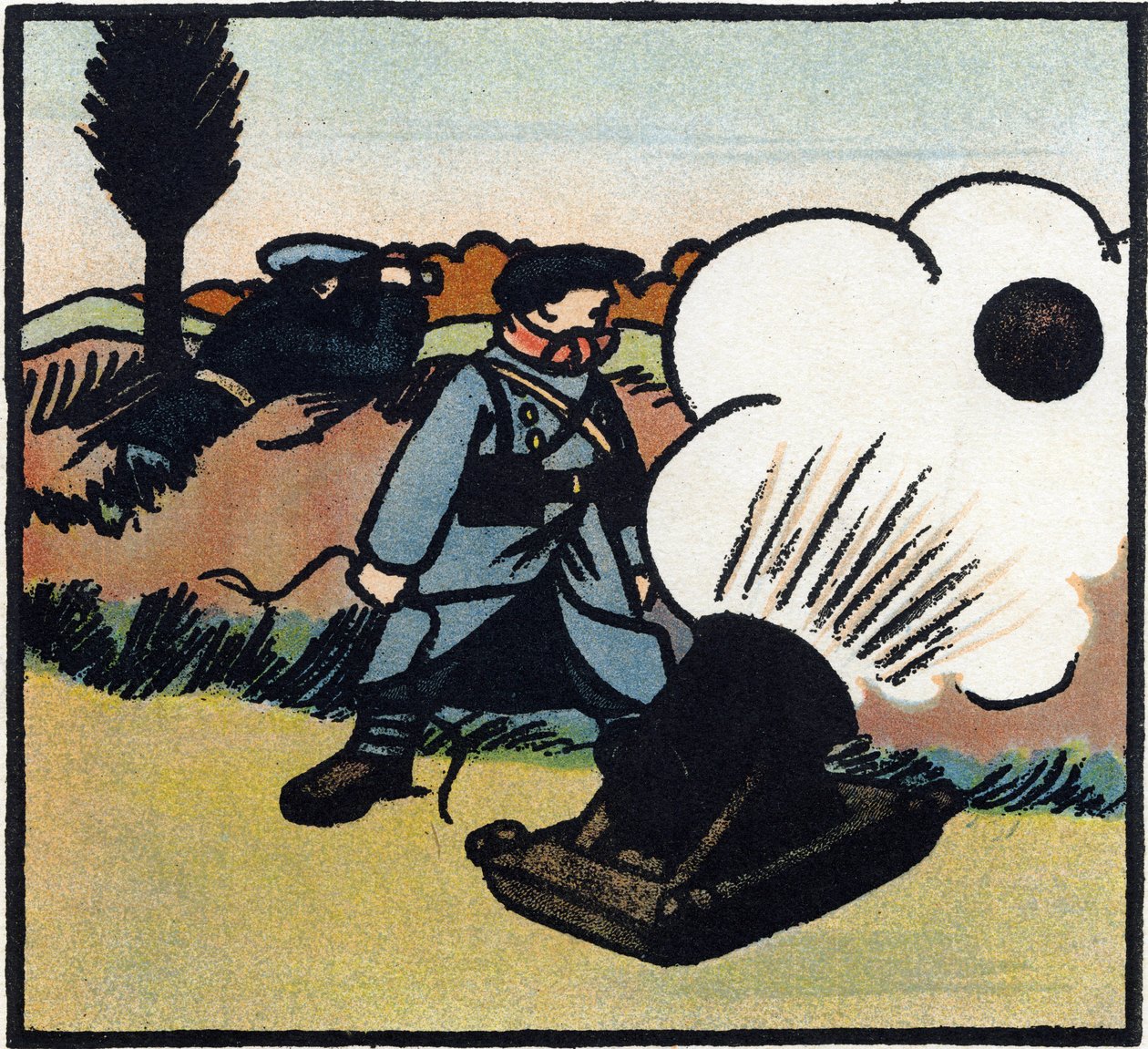 Première Guerre mondiale 1914-1918 : Lanceur de bombes. Un soldat français envoie des bombes à l
