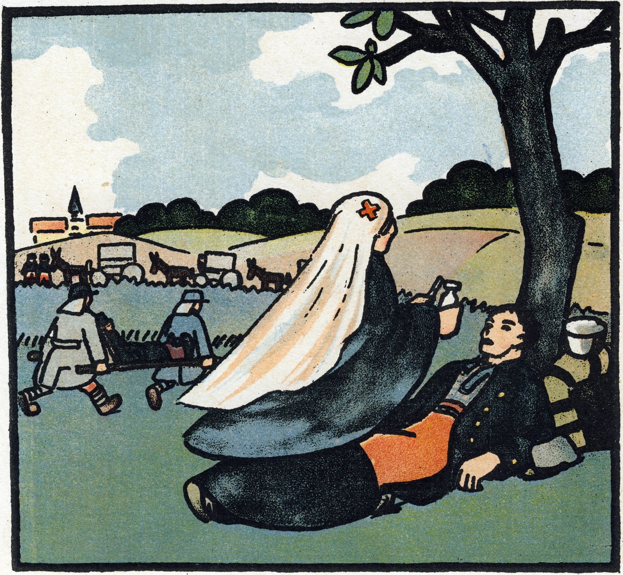 Première Guerre mondiale 1914-1918 : Infirmière de la Croix-Rouge venant soigner les soldats jusqu