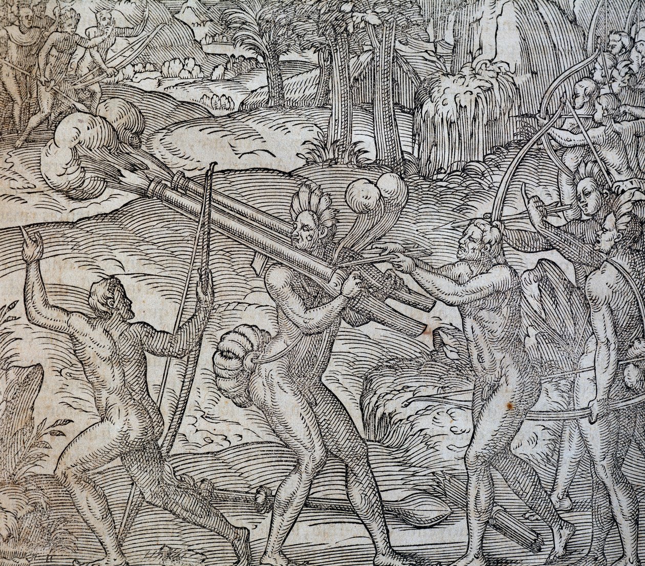 Bataille entre indigènes au Canada, gravure tirée de Cosmographie Universelle, par André Thevet, Paris 1575 - Andre Thevet
