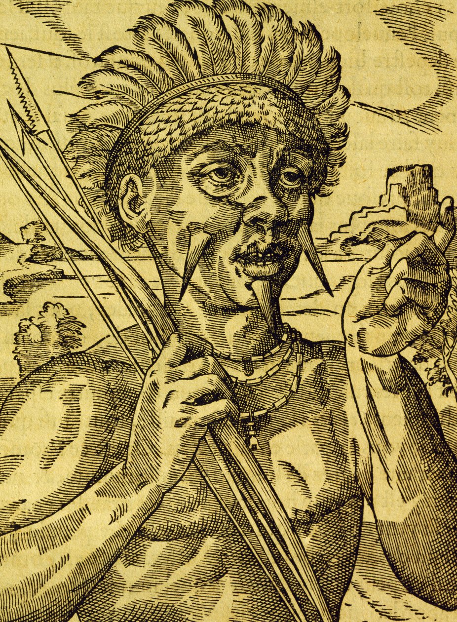 Chef de tribu de cannibales, gravure tirée de Cosmologie Universelle, par André Thevet (1504-1592), Paris - Andre Thevet