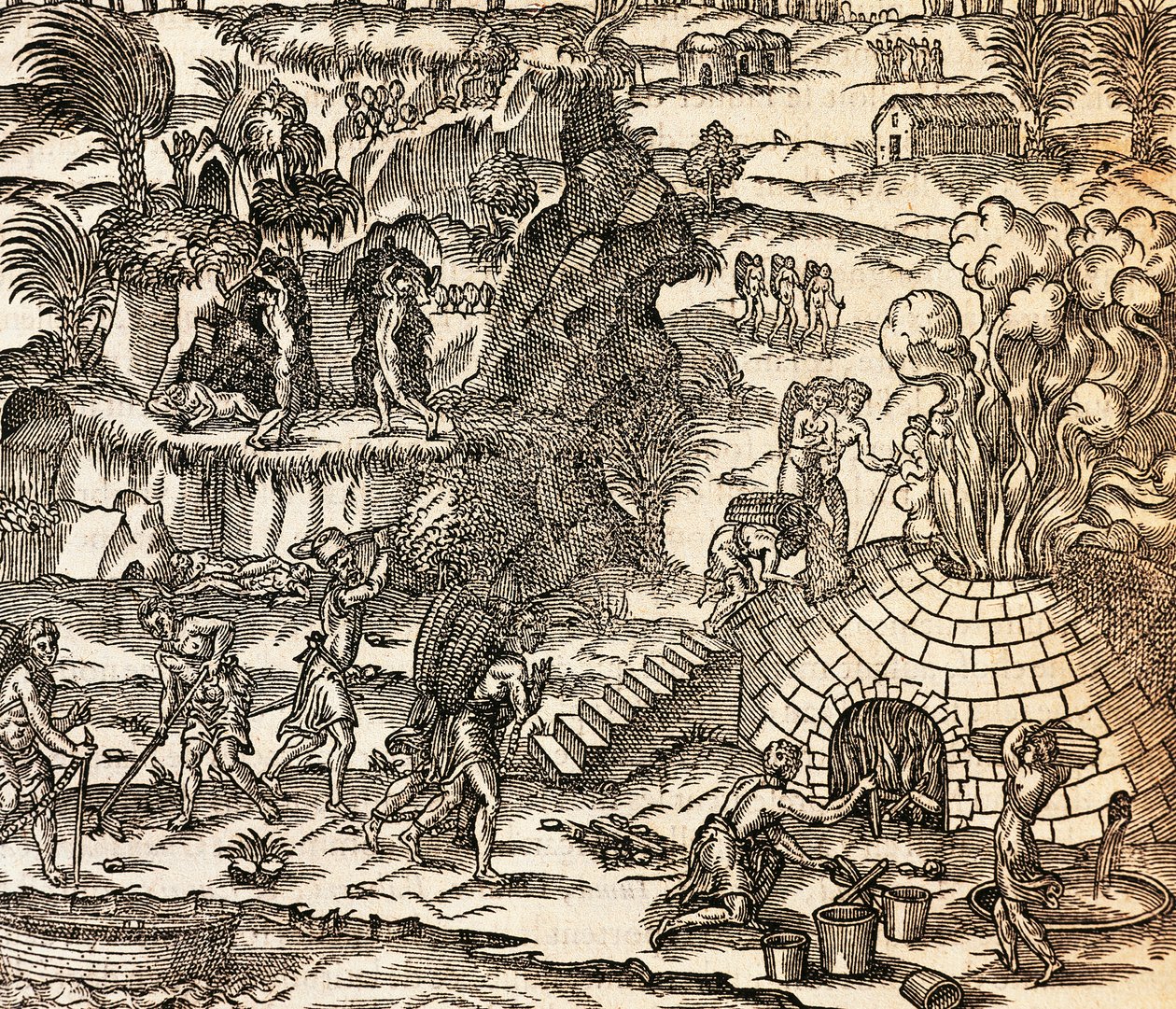 Esclaves indiens travaillant dans une mine à Cuba, Illustration de la Cosmographie par André Thevet, gravure - Andre Thevet