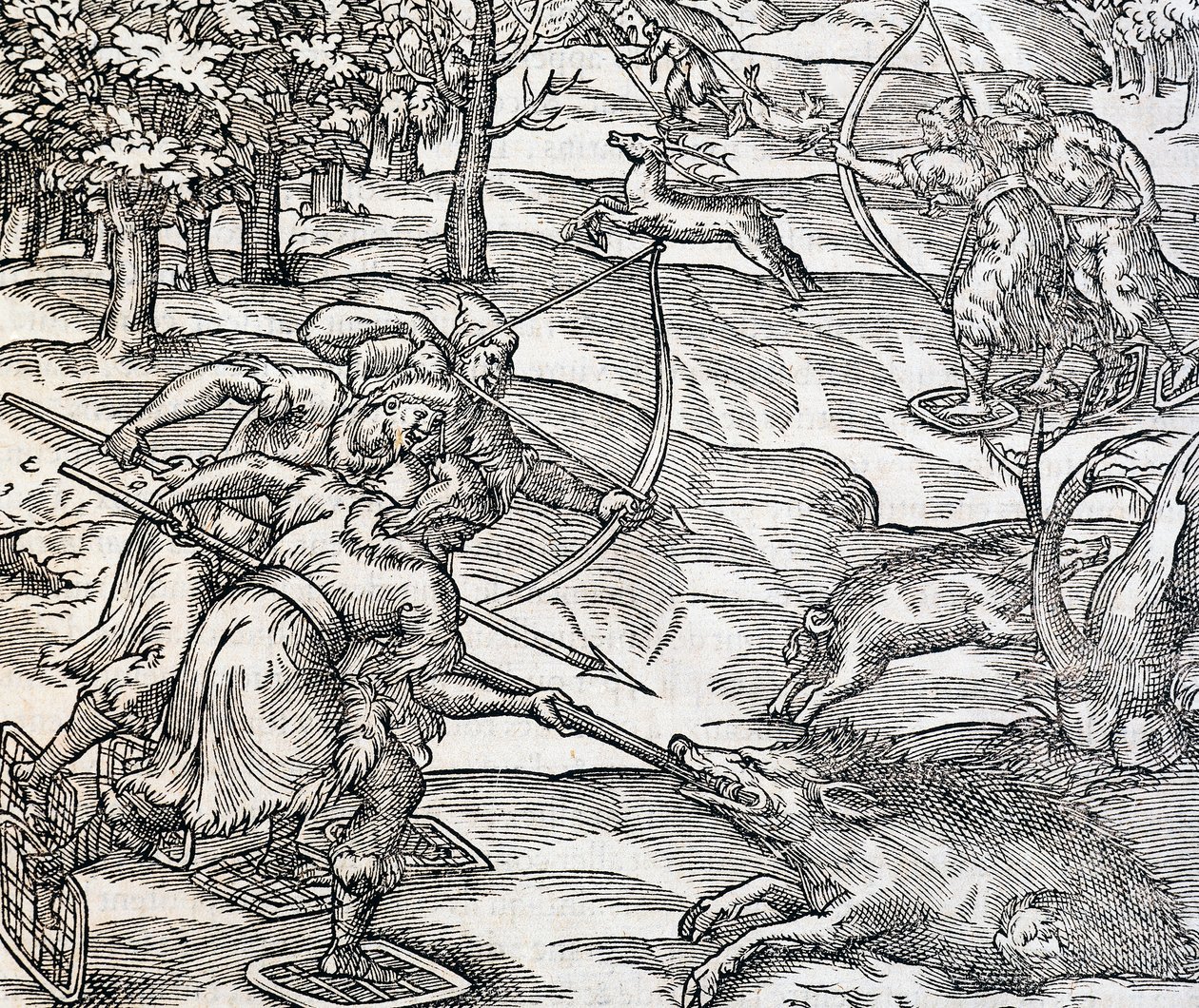 Indiens chassant le sanglier, gravure de Cosmologie Universelle, par André Thevet (1504-1592), Paris - Andre Thevet