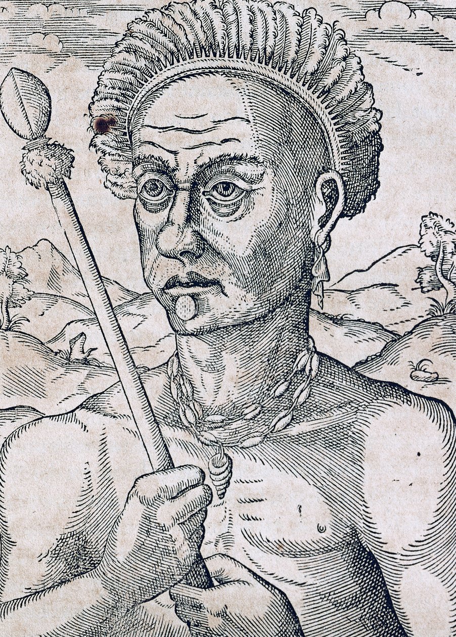 Roi Quoniambec, Brésil, gravure de Cosmologie Universelle, par André Thevet, Paris - Andre Thevet