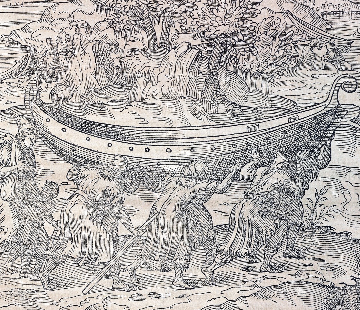 Les Lapons transportant leurs bateaux d