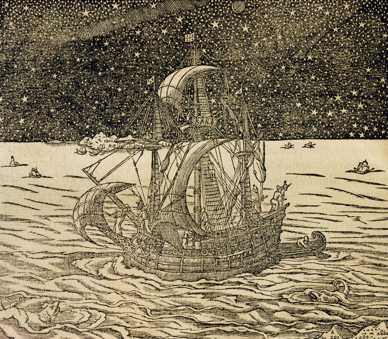 Marins suivant la route nord, gravure de Cosmologie Universelle, par André Thevet, Paris - Andre Thevet