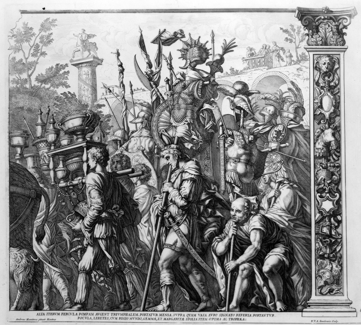 Le Triomphe de César, Planche 6, gravé par Robert van Audenaerde, 1692 - Andrea Mantegna