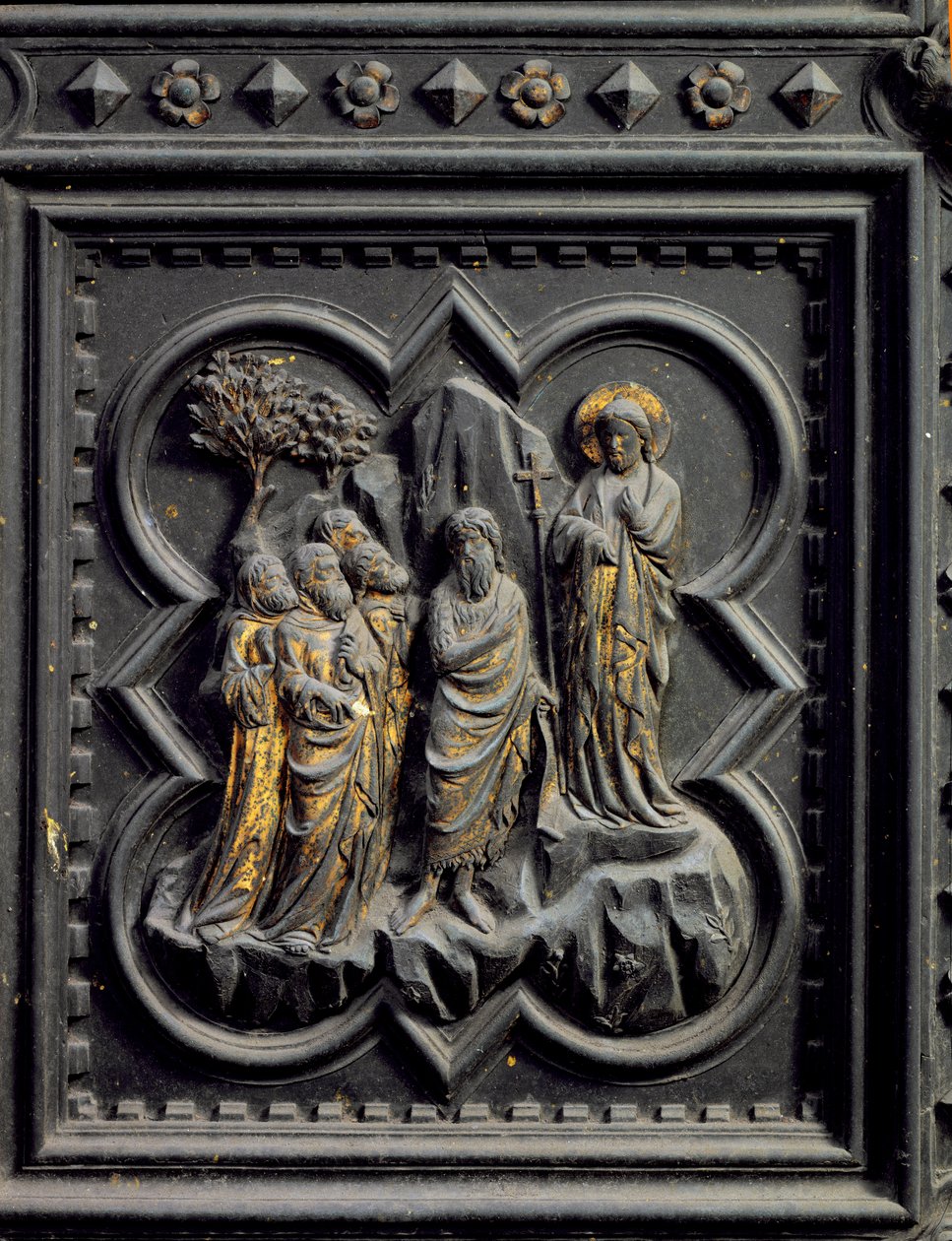 Saint Jean-Baptiste Annonce le Christ, huitième panneau des Portes Sud du Baptistère de San Giovanni, 1336 - Andrea Pisano