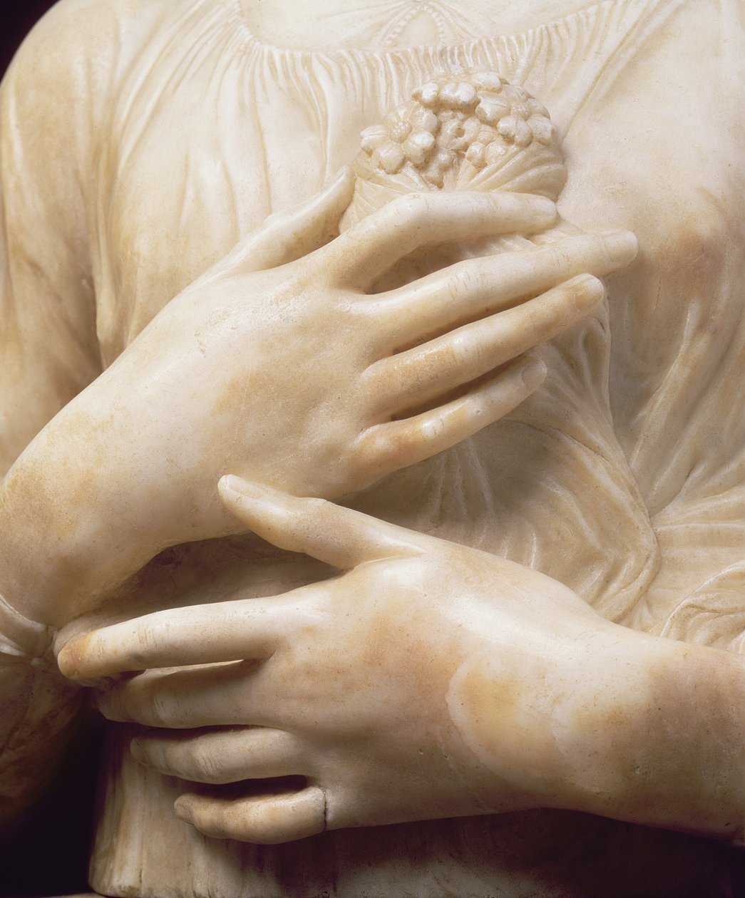 Femme avec un bouquet, détail de ses mains vers 1475-80 - Andrea del Verrocchio
