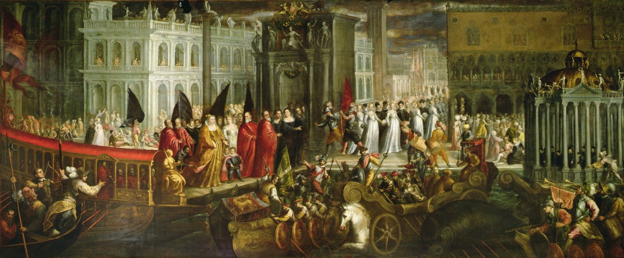 Arrivée de la dogaresse Morosina Morosini Grimani au Palais des Doges, Venise, vers 1600 (huile sur toile) - Andrea Vicentino