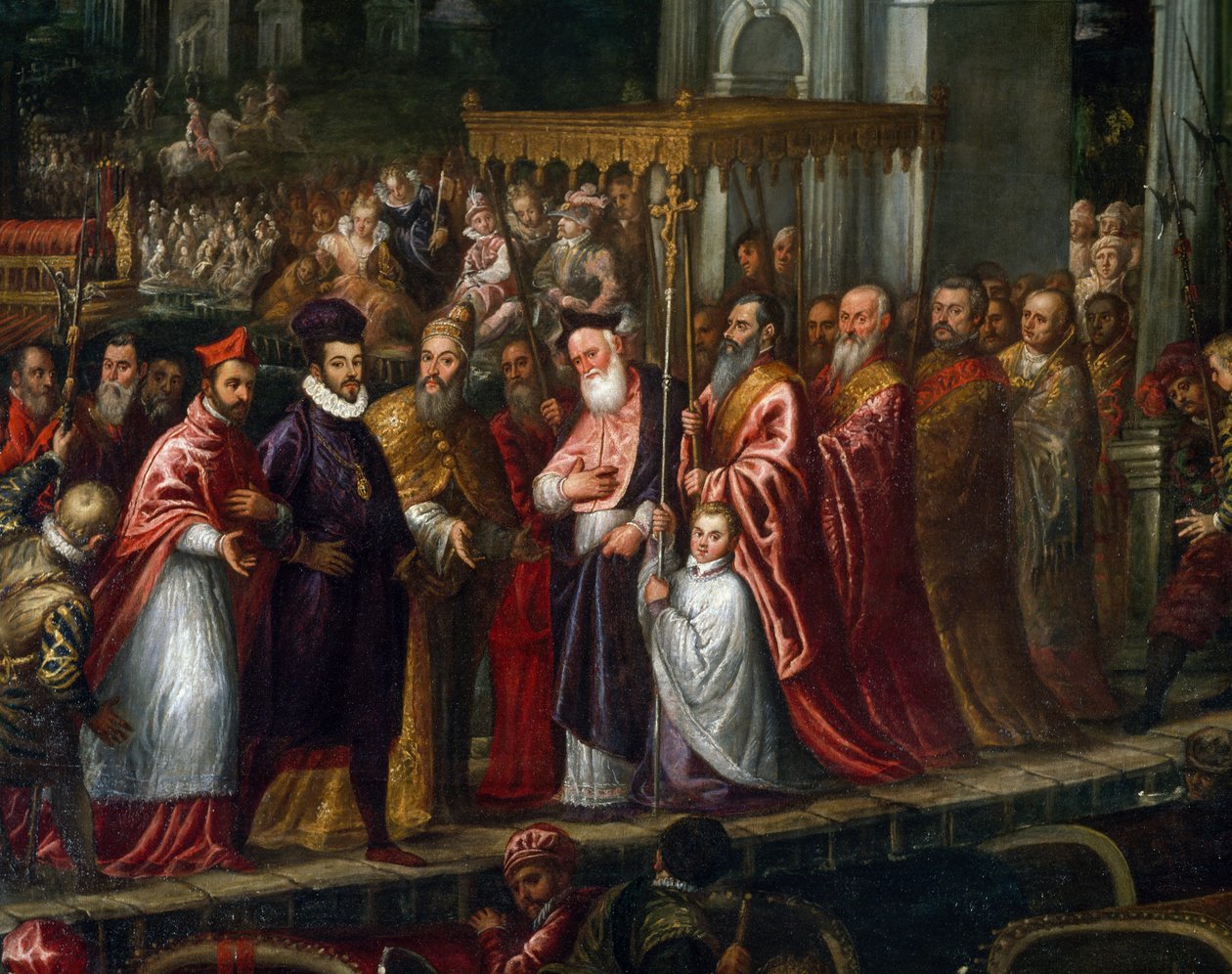 Doge Mocenigo et Patriarche Trevisan accueillant Henri III au Lido en 1574 - Andrea Vicentino