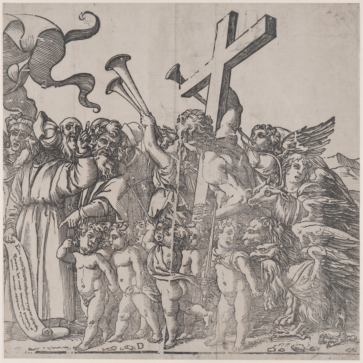 Section D : anges sonnant des trompettes, etc., du Triomphe du Christ, 1836 - Andrea Andreani
