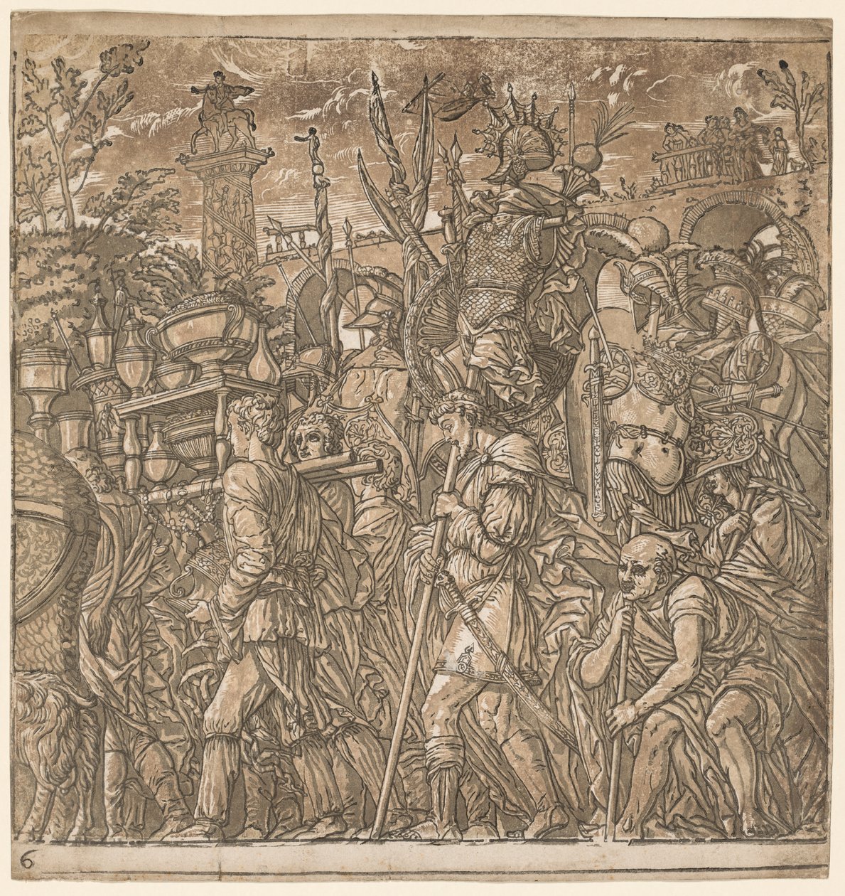 Le Triomphe de Jules César : Soldats portant des vases et des trophées de guerre - Andrea Andreani