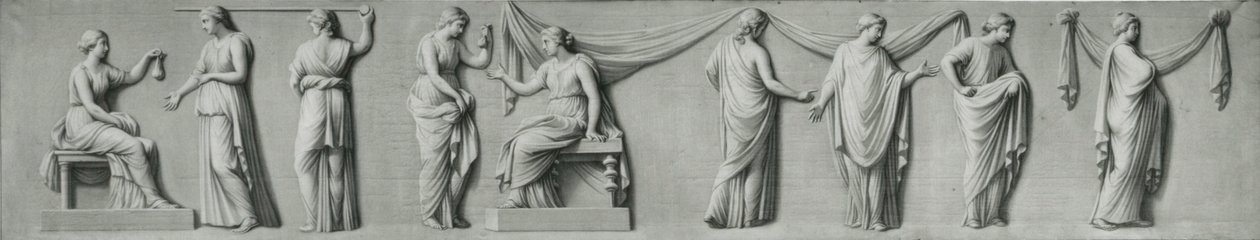 Un panneau en grisaille représentant une procession féminine avec des lacrymatoires - Andrea Casali