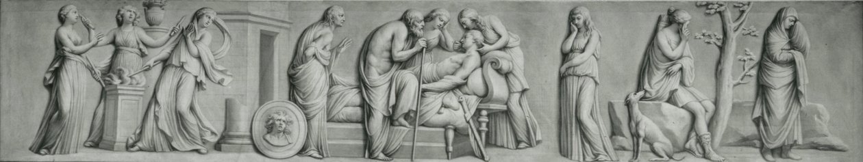 Un panneau en grisaille, représentant la scène de la mort de Méléagre - Andrea Casali