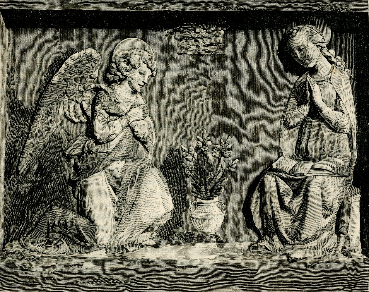 Annonciation, oratoire de la Madonna del Buon Consiglio, Prato, Toscane, Italie, gravure sur bois de Le cento città d