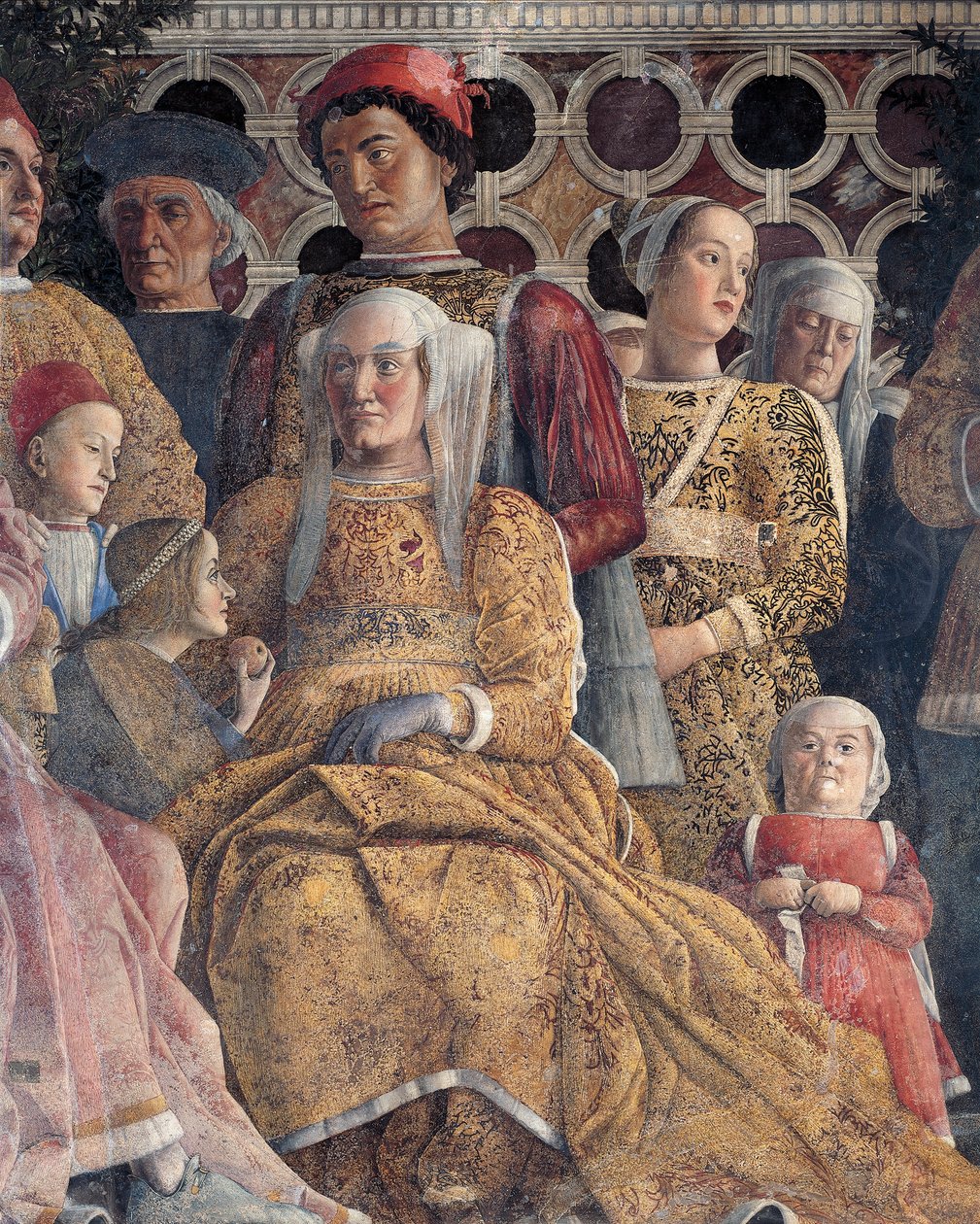 Barbara de Brandebourg avec sa fille Paula et Rodolfo Gonzaga, détail du mur de la cour, par Andrea Mantegna, fresque, Château de San Giorgio, Chambre des Époux ou Camera Picta, Mantoue - Andrea Mantegna