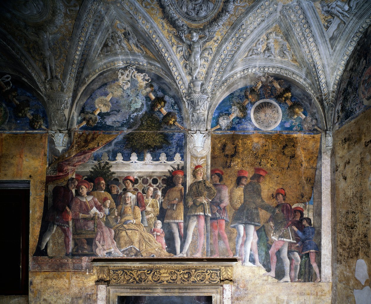 Ludovico Gonzaga, Marsilio Andreasi, Barbara de Brandebourg avec sa fille Paula et Rodolfo Gonzaga - Andrea Mantegna