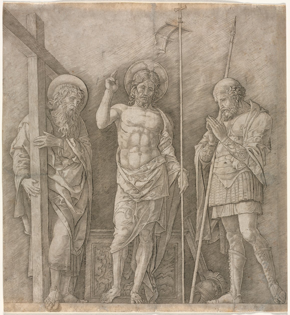 Le Christ ressuscité entre Saint André et Longin, début des années 1470 - Andrea Mantegna