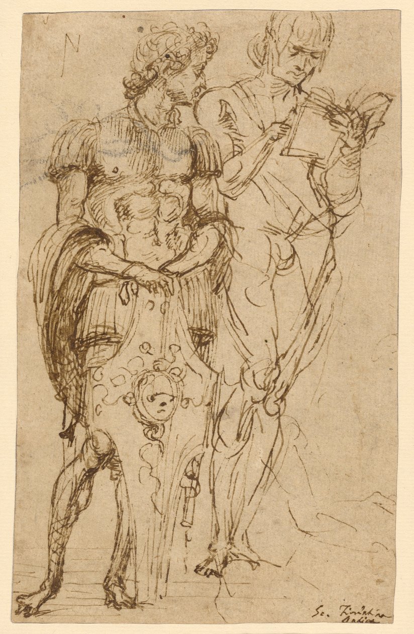 Deux figures masculines debout (recto) ; Un homme couché et autres études (verso) - Andrea Mantegna