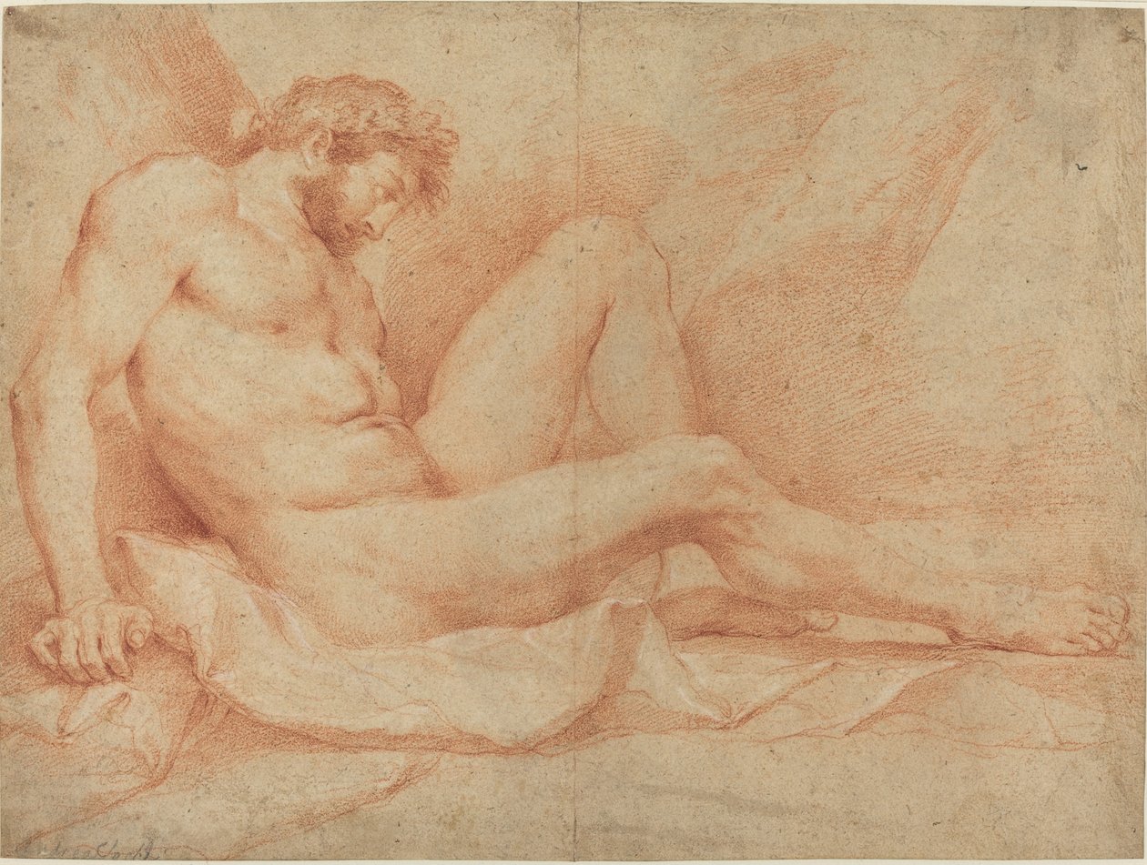 Étude académique de nu masculin assis - Andrea Sacchi