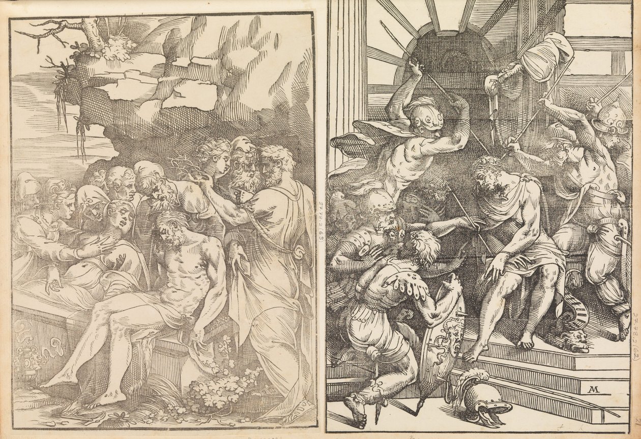Lamentation sur le Christ mort, le Christ est attaqué par des soldats - Andrea Schiavone