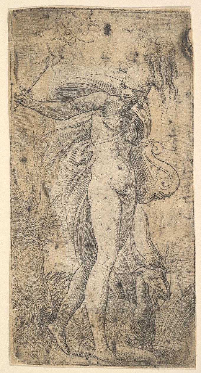Mercure tenant un caducée dans sa main droite, une lyre dans sa main gauche, vers 1536-40 - Andrea Schiavone