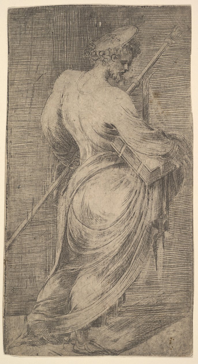 Saint Jacques le Majeur tenant un bâton et un livre, de Christ et les Apôtres - Andrea Schiavone
