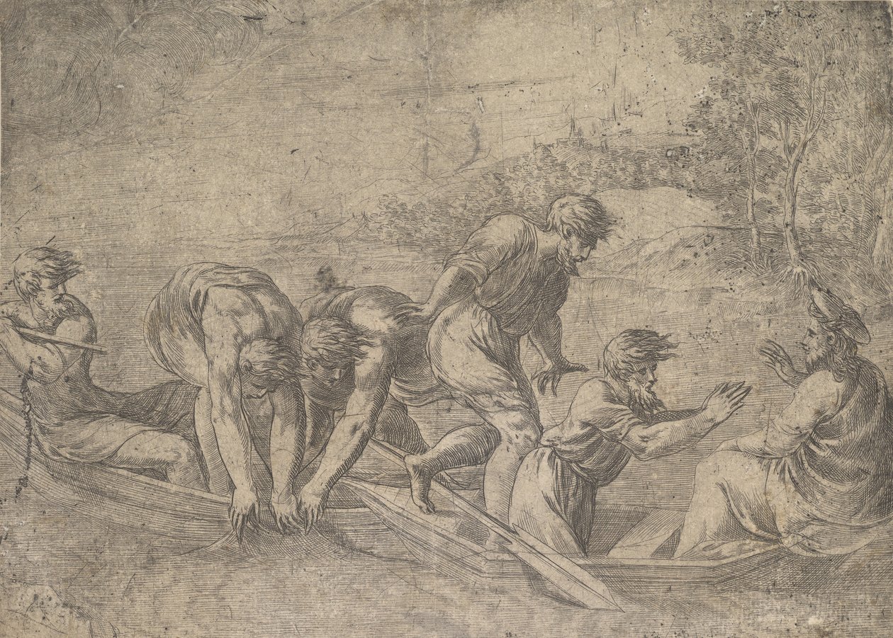 La pêche miraculeuse, Christ à droite accompagné d