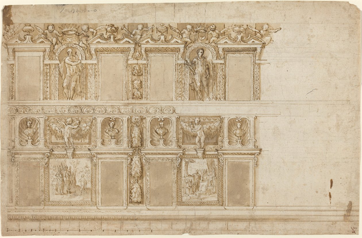 Mur Palatial Orné de Sculptures et de Peintures - Andrea Semino