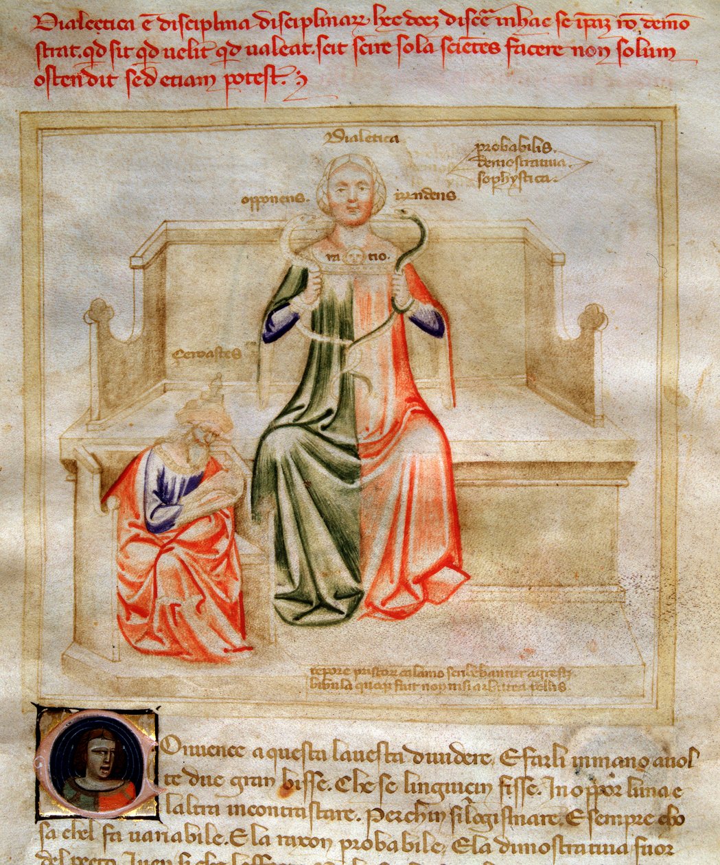 Allégorie de la dialectique dans « Chanson des sept vertus et des sept arts libéraux destinée à Bruzio Visconti » (La Canzone delle Virtù e delle Scienze) par Bartolomeo di Bartoli - Andrea de Bartoli