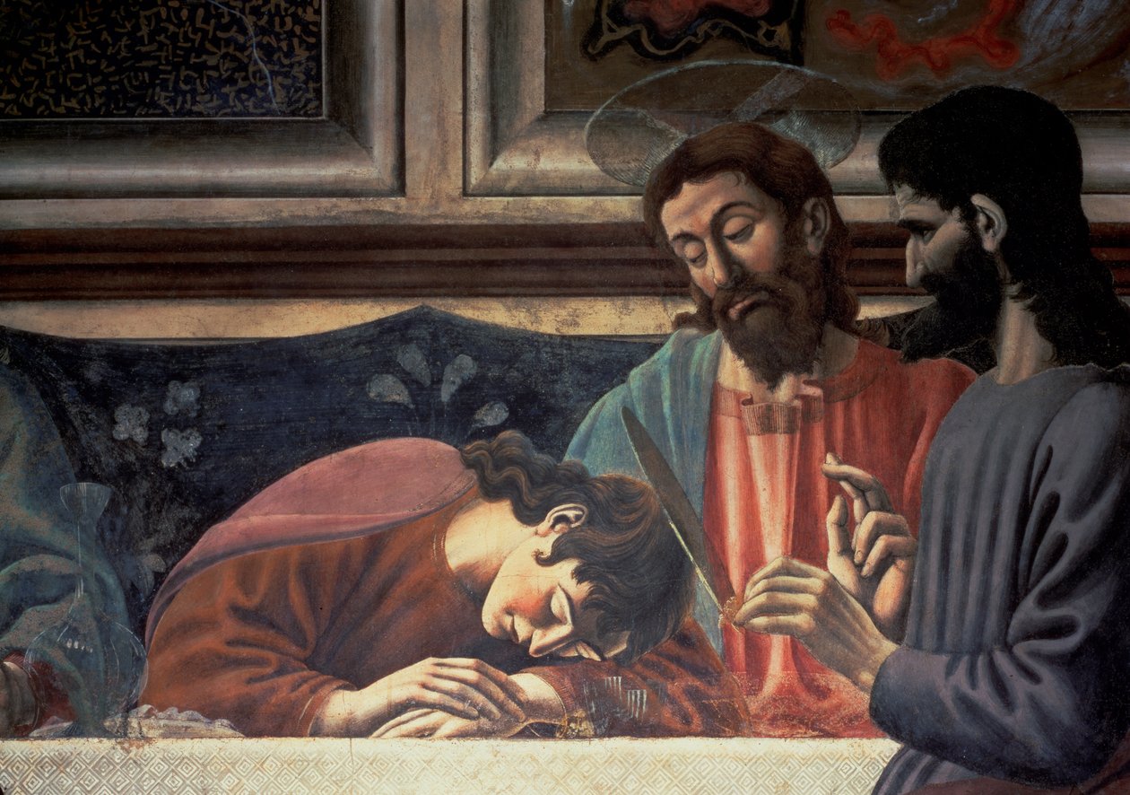 La Cène (détail de Judas, du Christ et de Saint Jean, 1447) - Andrea del Castagno
