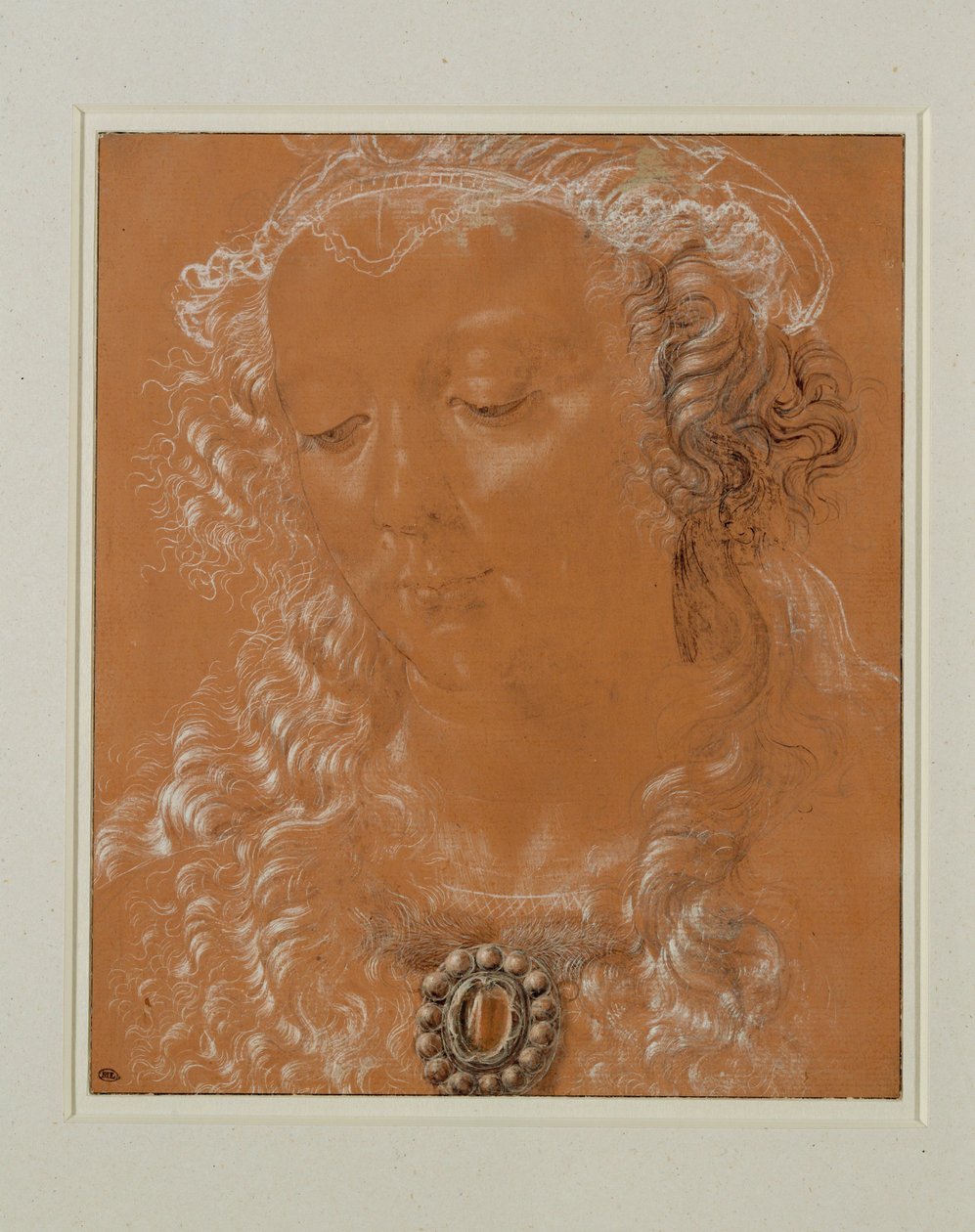 Tete de femme, les yeux baisses, legerement tournee vers la gauche … - Andrea del Verrocchio