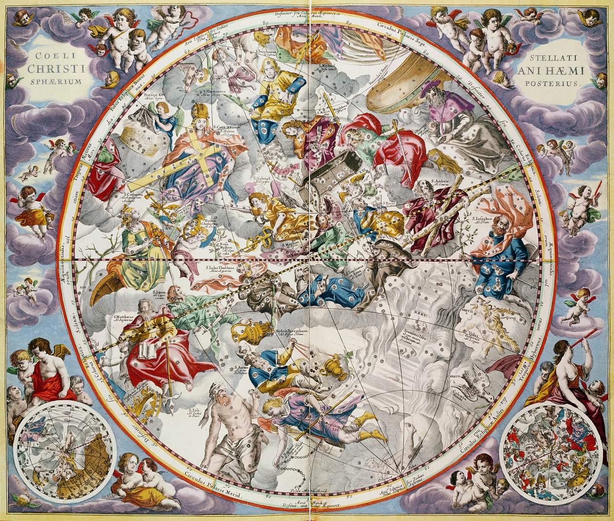 Carte des constellations chrétiennes telles que représentées par Julius Schiller, de 