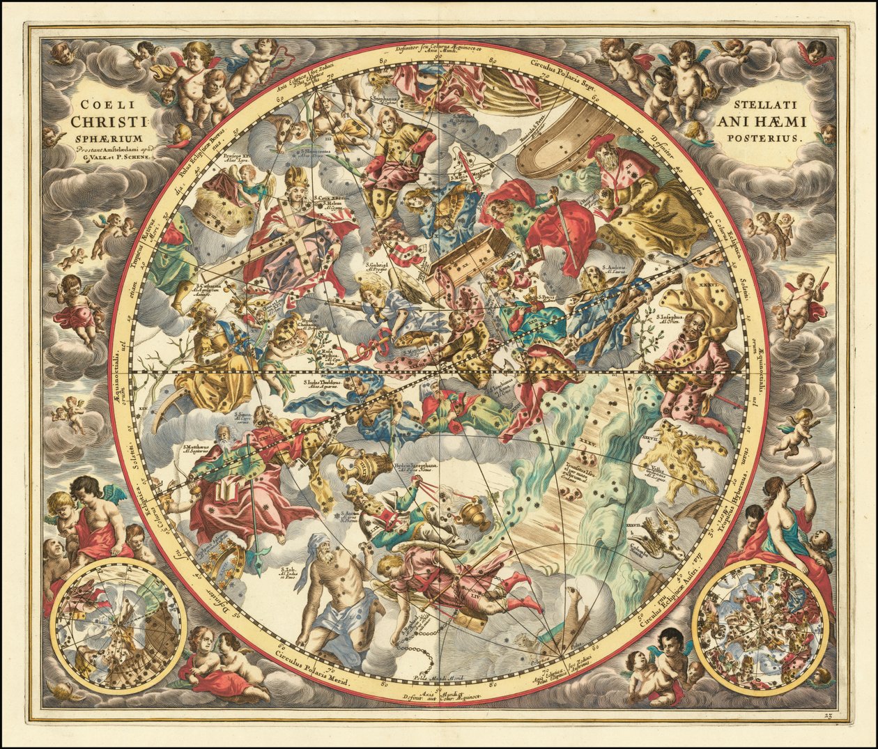 Carte céleste de 1660 représentant les constellations selon le symbolisme chrétien - Andreas Cellarius