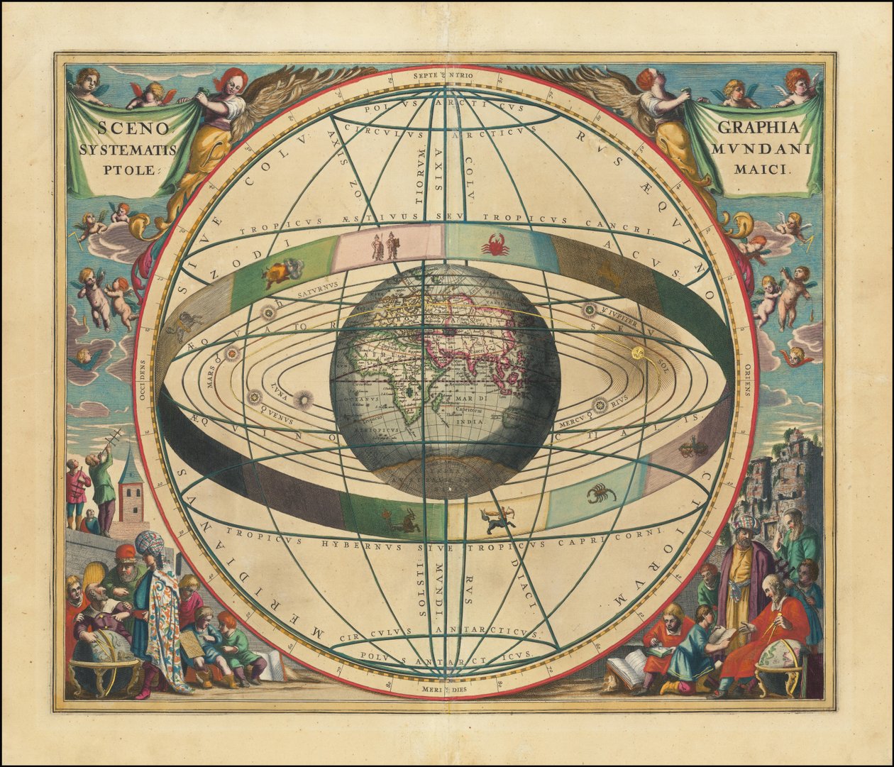 Carte céleste de 1660 - Scenographia Systematis Mundani Ptolemaici - Andreas Cellarius