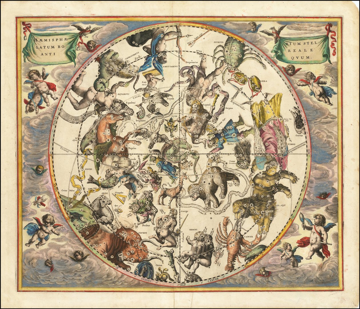 Carte céleste de 1660 illustrant les constellations de l