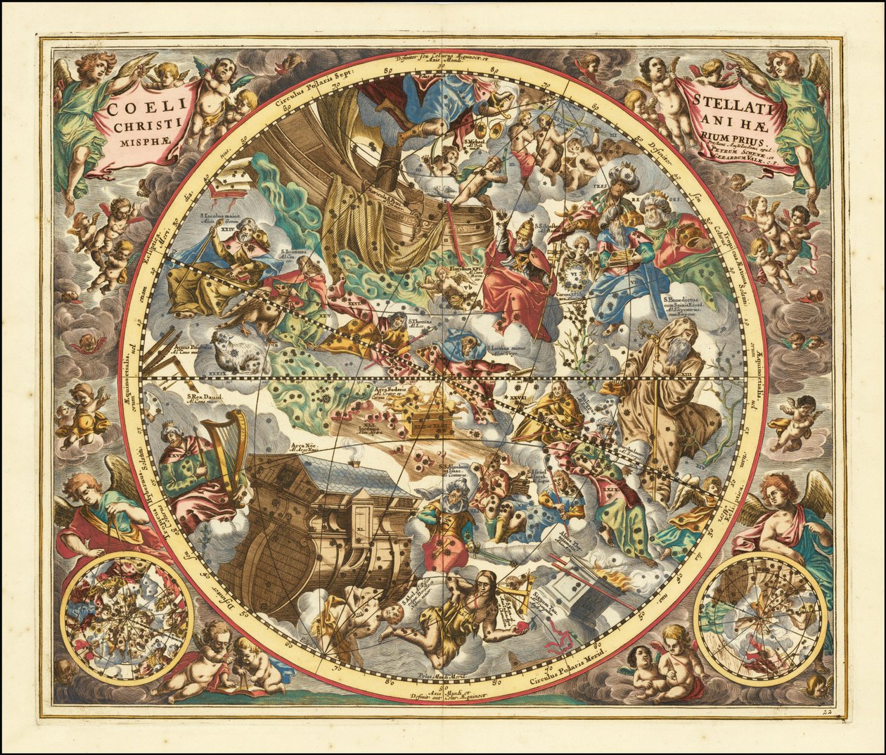 1660 carte céleste des constellations selon le symbolisme chrétien - Andreas Cellarius