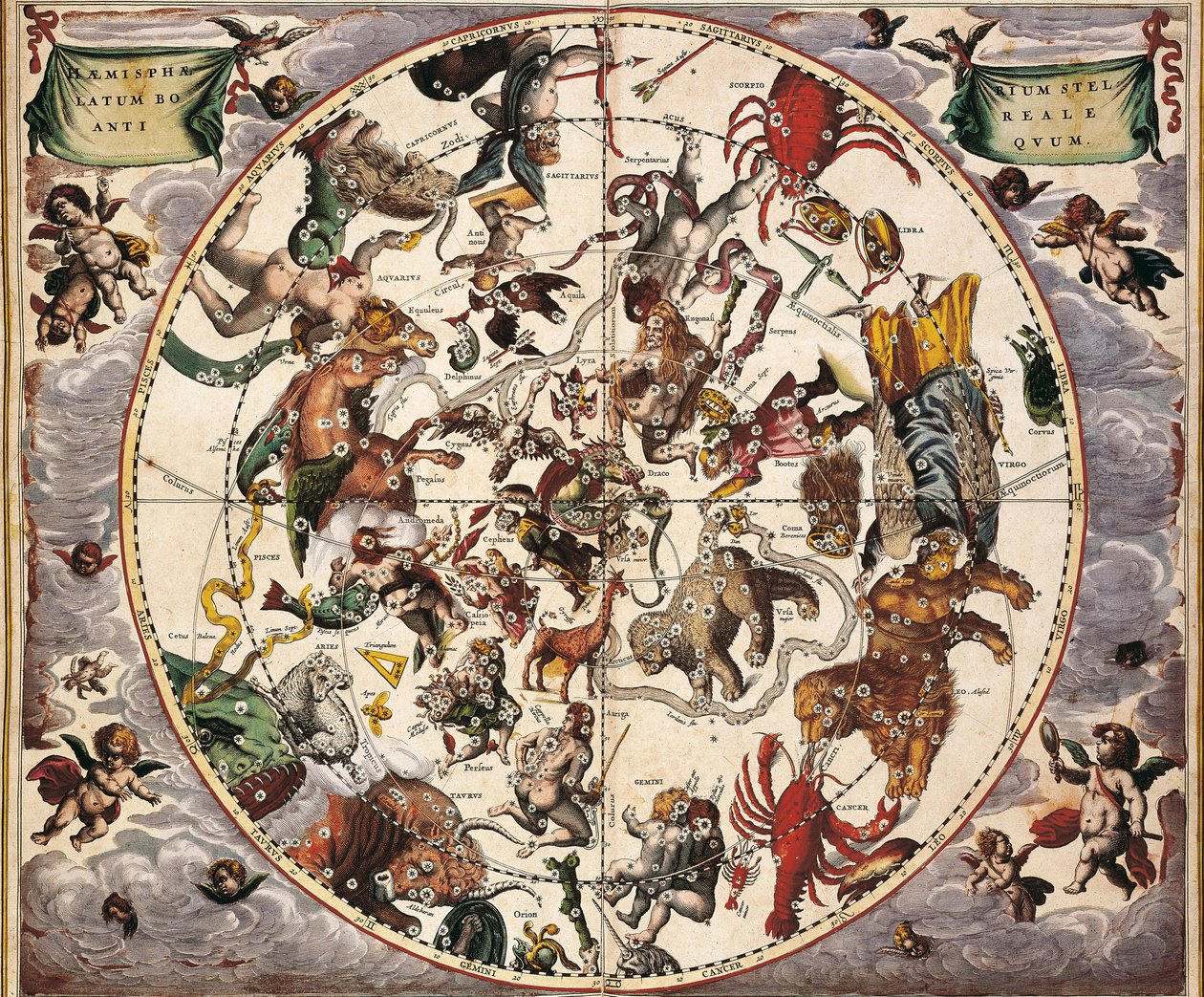Atlas Coelestis seu Harmonia Macrocosmica. 1661. Fol 24. Hemisphaerium stellatum boreale antiquum. Représentation de l