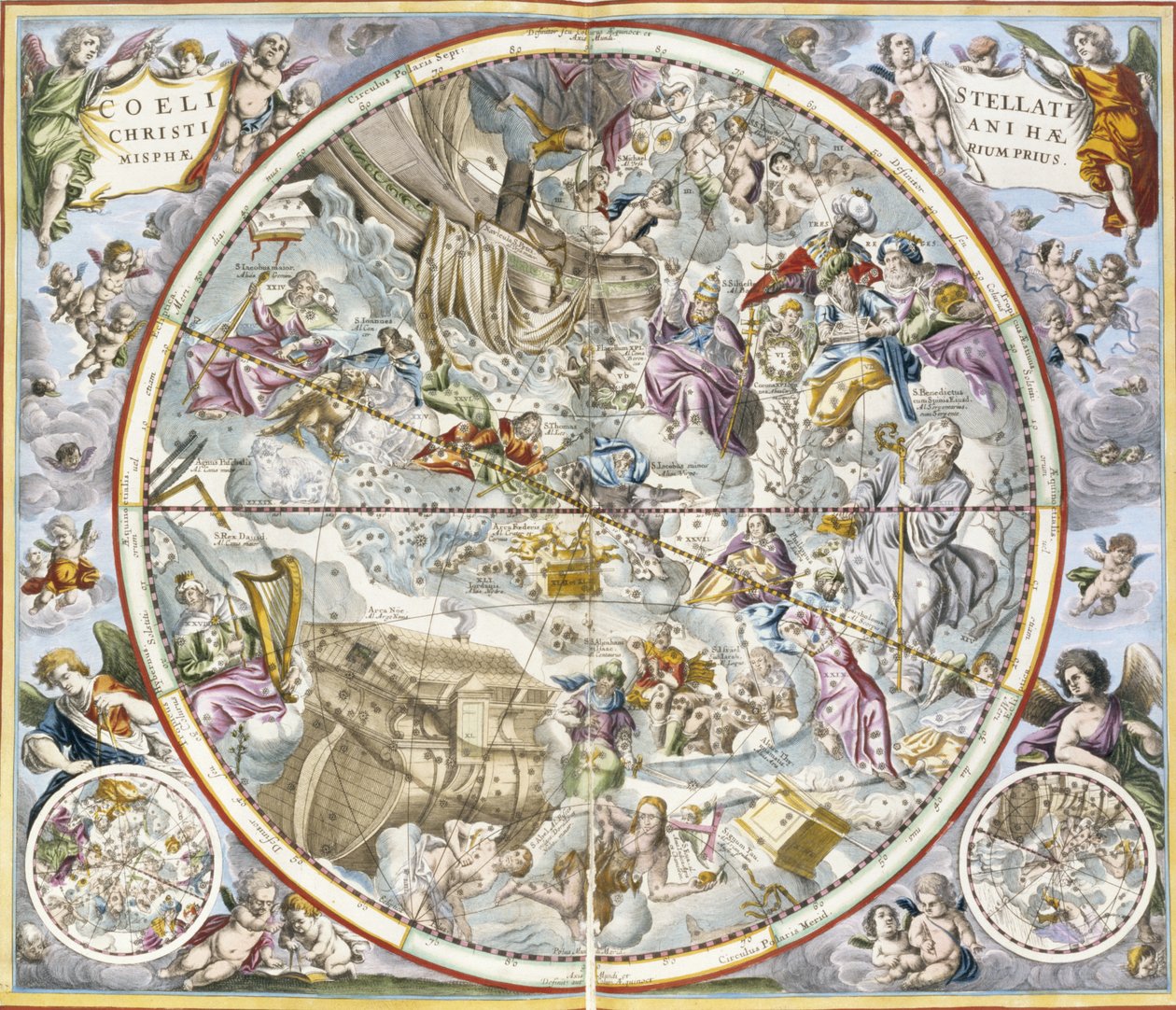 Carte des constellations chrétiennes par Julius Schiller - Andreas Cellarius