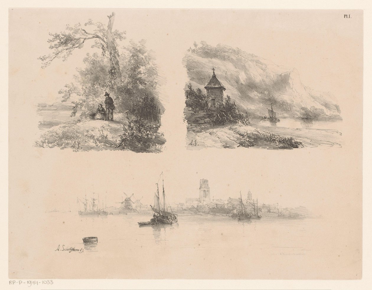 Figures dans une forêt, une rivière le long d