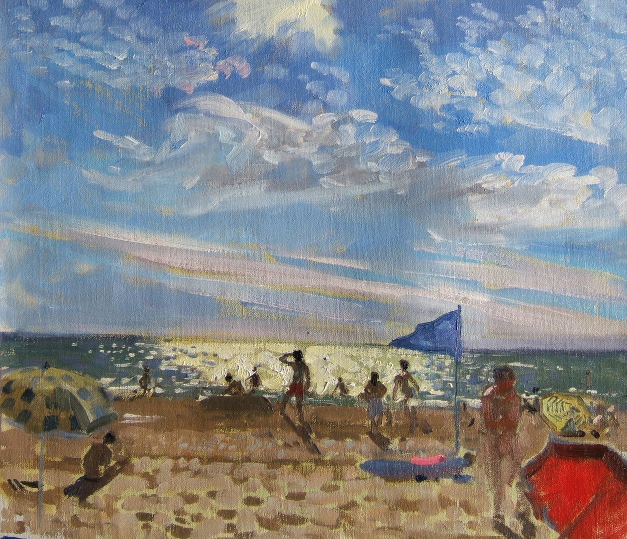 Drapeau bleu et parasol rouge, Montalivet - Andrew Macara