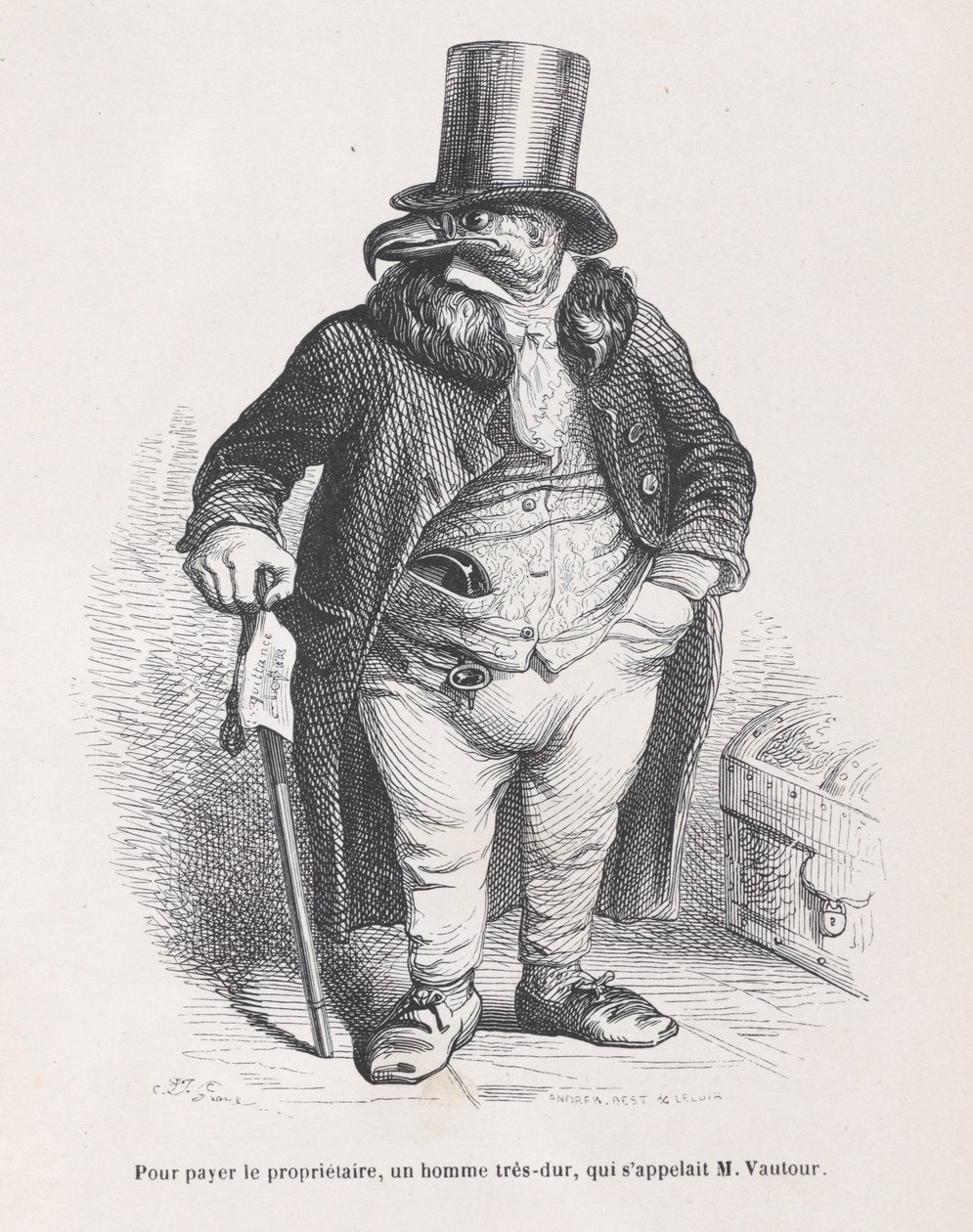 Pour payer le propriétaire, un homme très dur, nommé M. Vautour de Scènes de t... - Andrew Best Leloir