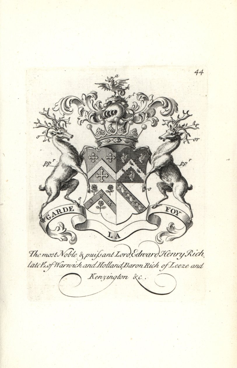Blason et armoiries de Lord Edward Henry Rich, 7e Comte de Warwick et de Hollande, Baron Rich de Leeze et Kensington - Andrew Johnston