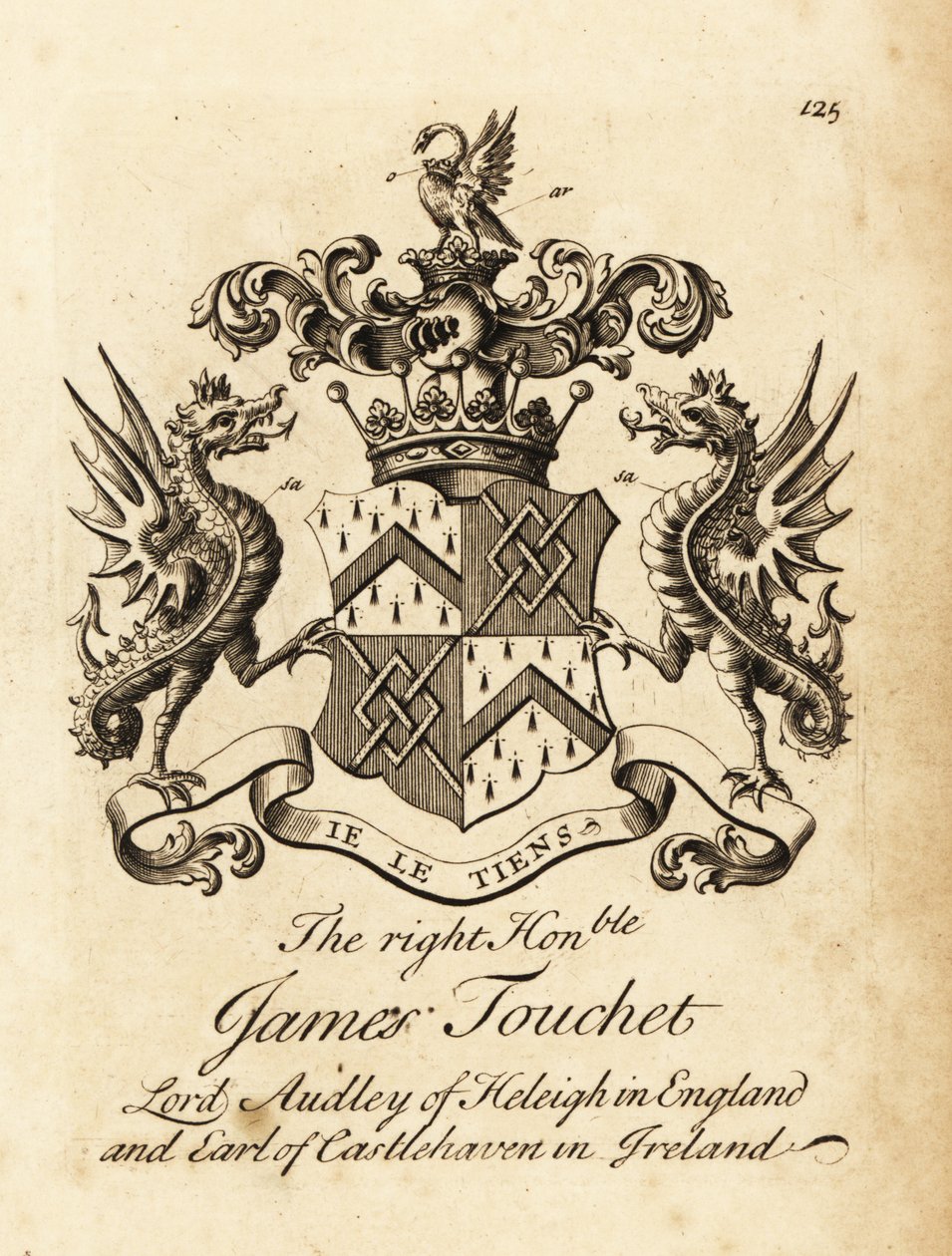 Blason du très honorable James Touchet, Lord Audley de Heleigh en Angleterre, 6e comte de Castlehaven en Irlande, décédé en 1740 - Andrew Johnston