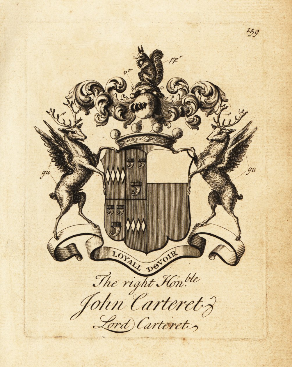 Blason du très honorable John Carteret, Lord Carteret, 2e comte Granville, 7e seigneur de Sercq - Andrew Johnston