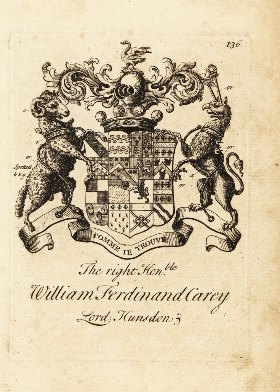 Blason du très honorable William Ferdinand Carey, 8e baron Hundsen, Lord Hunsdon - Andrew Johnston