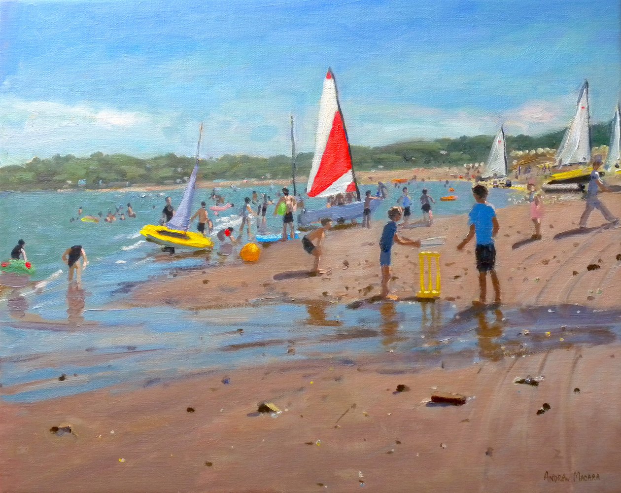 Cricket et voile rouge et blanche, Abersoch, 2011 - Andrew Macara