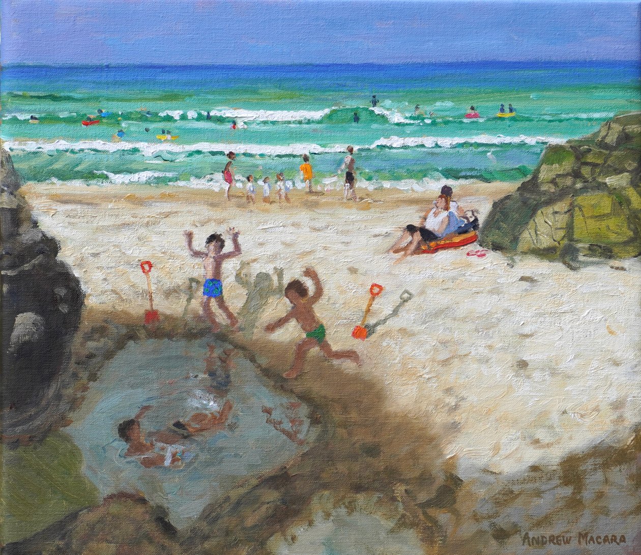 Fun in the sea pool, St Ives, 2024 (huile sur toile) - Andrew Macara